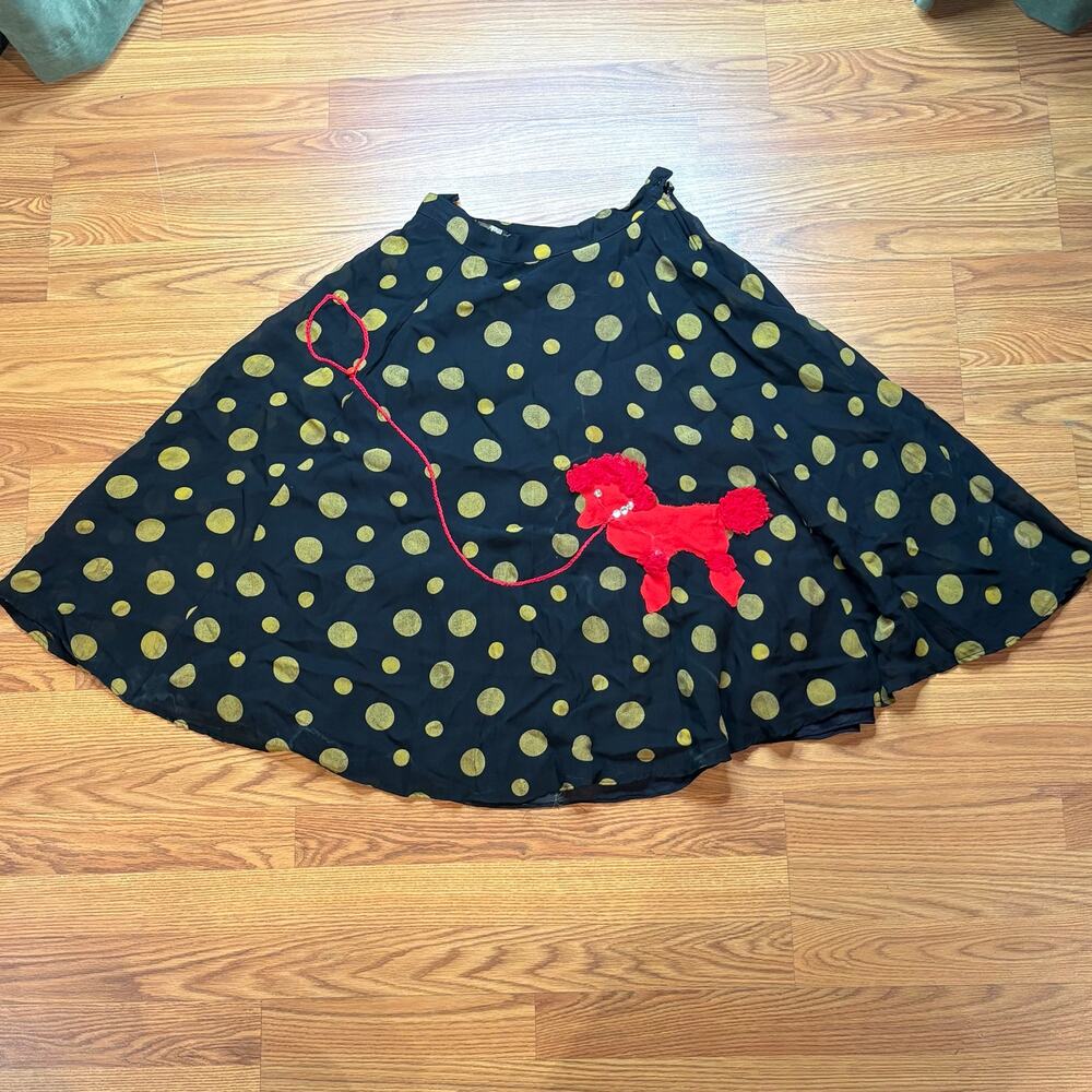 Vtg Poodle Skirt 1980s Replica Polka Dot Red Poodle Applique Womens sz 27 4 S